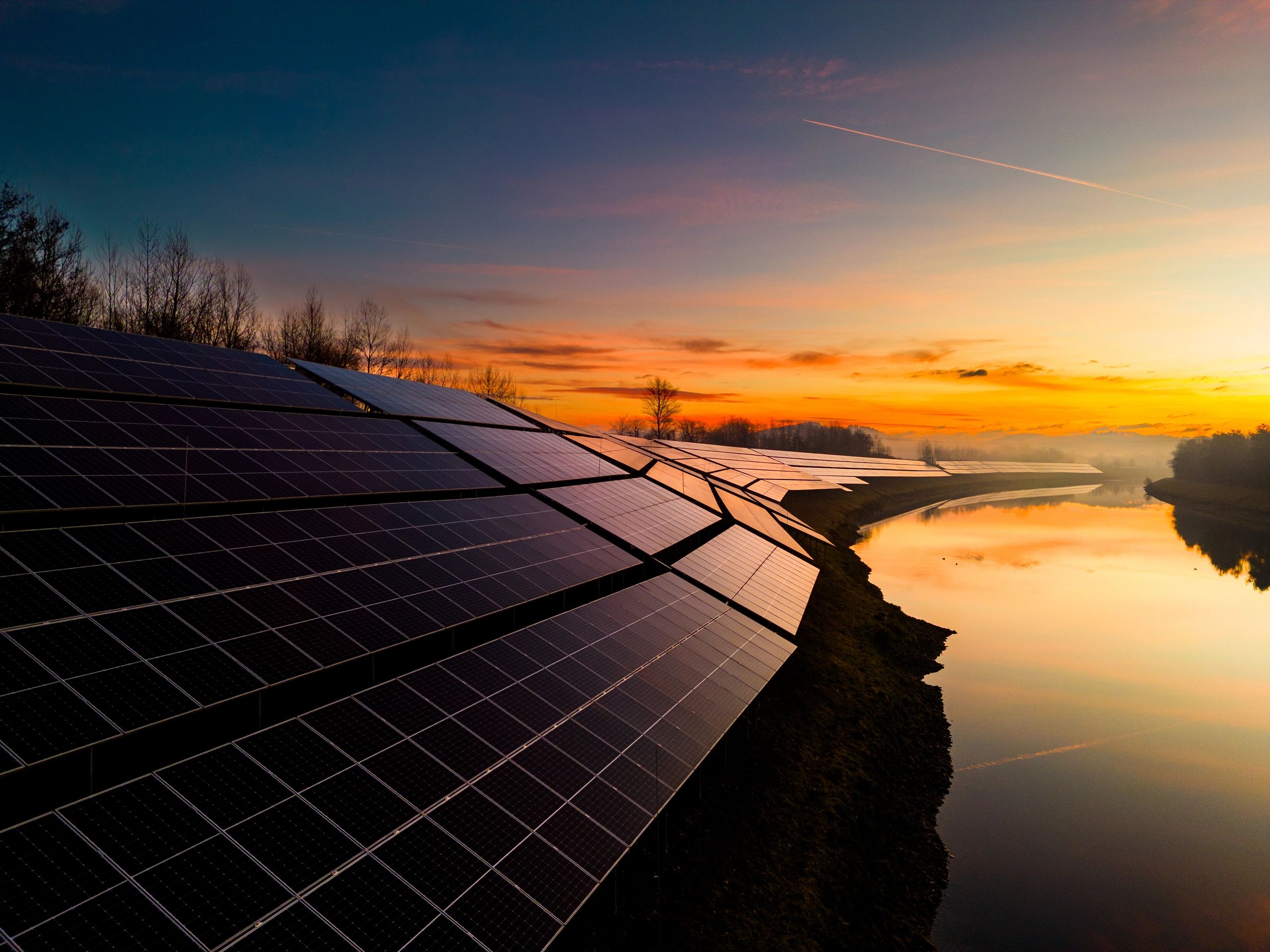 Solar power station at sunset